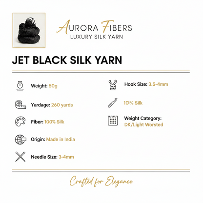 Knitsilk 3 Ply 100% Mulberry Silk Lace Weight Yarn | Perfect for Knitting, Crocheting & Weaving | Premium Quality Silk Yarn for Luxurious Projects (50g – 260 Yards, Black)