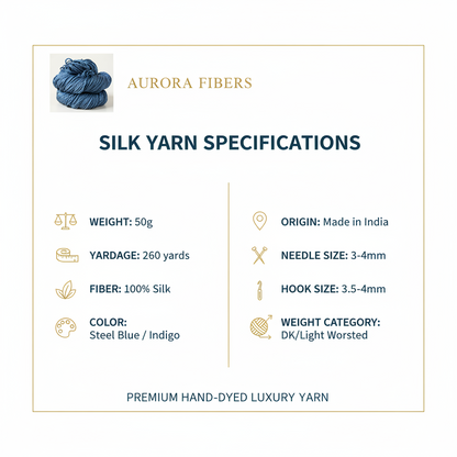 Knitsilk 3-fädiges 100 % Maulbeerseide Lace Garn | Perfekt zum Stricken, Häkeln & Weben | Hochwertiges Seidengarn für luxuriöse Projekte (50 g – 238 Meter, Twilight Blau)