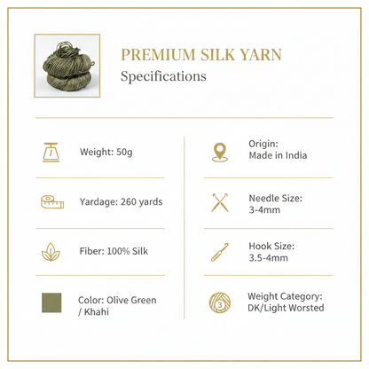 Knitsilk 3 Ply 100% Mulberry Silk Lace Weight Yarn | Perfect for Knitting, Crocheting & Weaving | Premium Quality Silk Yarn for Luxurious Projects (50g – 260 Yards, Olive)