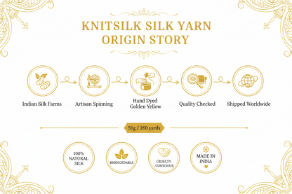 Knitsilk 3 Ply 100% Mulberry Silk Lace Weight Yarn | Perfect for Knitting, Crocheting & Weaving | Premium Quality Silk Yarn for Luxurious Projects (50g – 260 Yards, Golden mustard)
