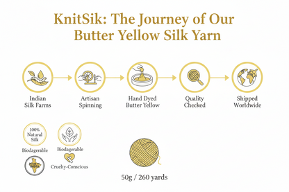 Knitsilk 3 Ply 100% Mulberry Silk Lace Weight Yarn | Perfect for Knitting, Crocheting & Weaving | Premium Quality Silk Yarn for Luxurious Projects (50g – 260 Yards, Pastel Yellow)
