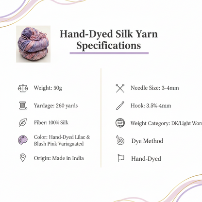 Knitsilk 3 Ply 100% Mulberry Silk Lace Weight Yarn | Perfect for Knitting, Crocheting & Weaving | Premium Quality Silk Yarn for Luxurious Projects (50g – 260 Yards, Orchids)