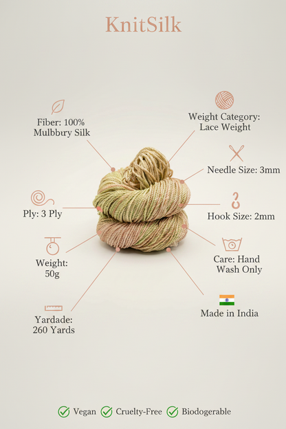 Knitsilk 3 Ply 100% Mulberry Silk Lace Weight Yarn | Perfect for Knitting, Crocheting & Weaving | Premium Quality Silk Yarn for Luxurious Projects (50g – 260 Yards, Gold)