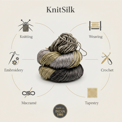 Knitsilk 3 Ply 100% Mulberry Silk Lace Weight Yarn | Perfect for Knitting, Crocheting & Weaving | Premium Quality Silk Yarn for Luxurious Projects (50g – 260 Yards, Black and Grey)