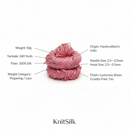 Knitsilk 3 Ply 100% Mulberry Silk Lace Weight Yarn | Perfect for Knitting, Crocheting & Weaving | Premium Quality Silk Yarn for Luxurious Projects (50g – 260 Yards, Pink)