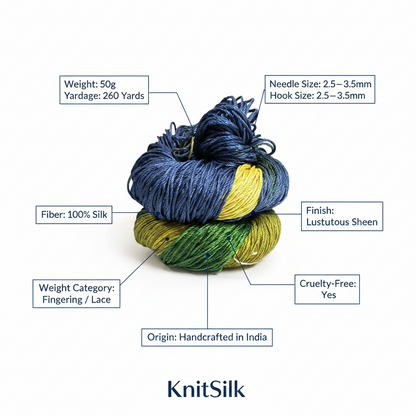 Knitsilk 3 Ply 100% Mulberry Silk Lace Weight Yarn | Perfect for Knitting, Crocheting & Weaving | Premium Quality Silk Yarn for Luxurious Projects (50g – 260 Yards, Chrysanthemum)