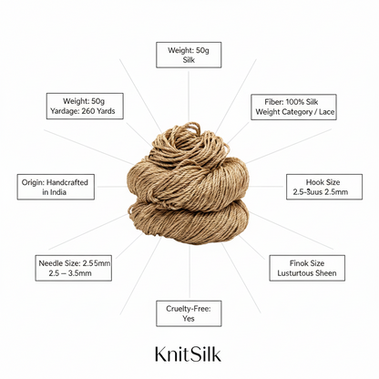 Knitsilk 3 Ply 100% Mulberry Silk Lace Weight Yarn | Perfect for Knitting, Crocheting & Weaving | Premium Quality Silk Yarn for Luxurious Projects (50g – 260 Yards, Beige)