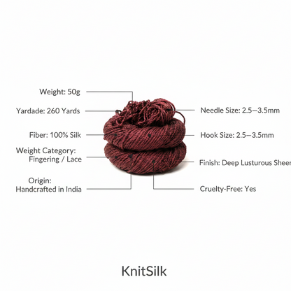 Knitsilk 3 Ply 100% Mulberry Silk Lace Weight Yarn | Perfect for Knitting, Crocheting & Weaving | Premium Quality Silk Yarn for Luxurious Projects (50g – 260 Yards, Plum)
