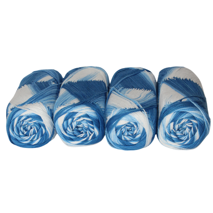 Knitsilk CottonMuse – 100% Gassed Mercerized Cotton Yarn| 4 x 75g (Total 1528 Yards), Soft, Matte Finish, Blue white | Premium Crochet Thread for Apparel & DIY Crafts | Pack of 4