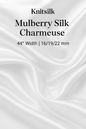 Knitsilk Mulberry Silk Charmeuse fabric with product details on a white background