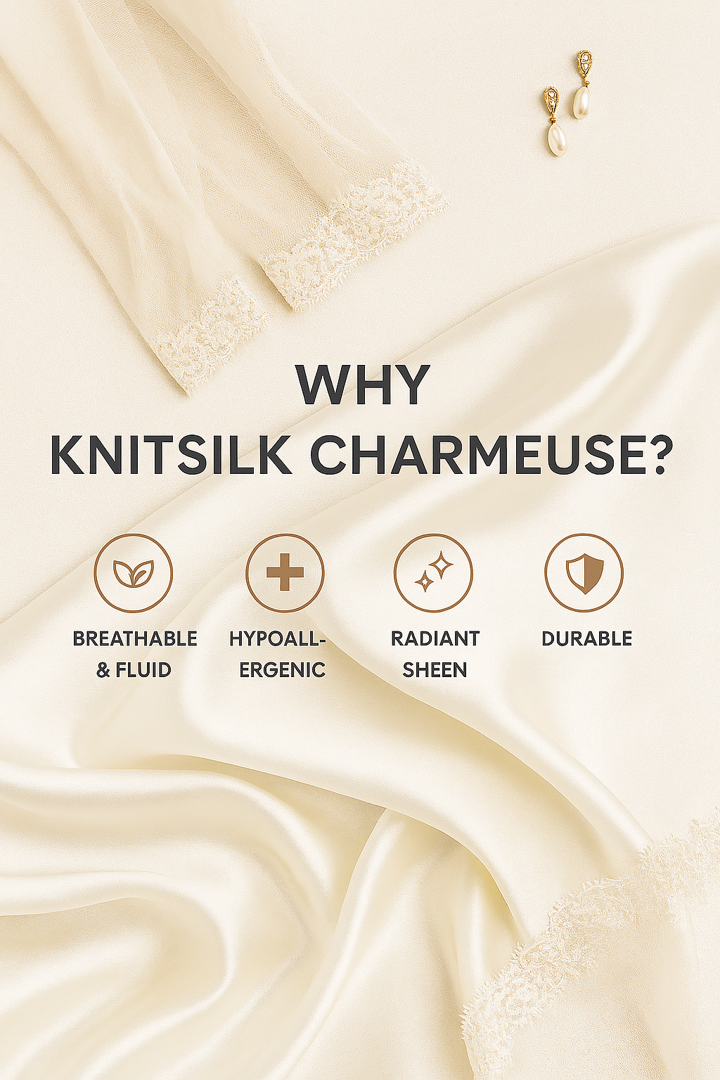 Knitsilk 100% Mulberry Silk Charmeuse Fabric – 19mm | 44" Width | Off White | 1 Metre