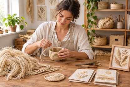 Artisan crafting banana-fibre products in a workshop