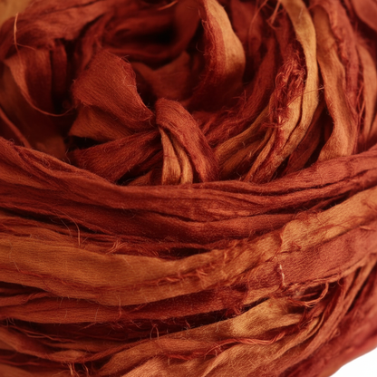 Closeup – Burnt Sienna Rust Sari Silk Yarn