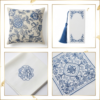 Collage – Cobalt Blue Silk Thread End Products
