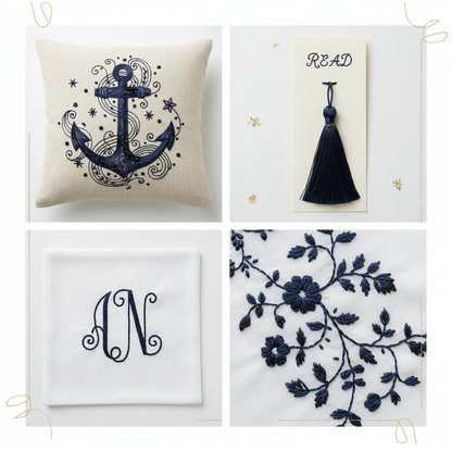 Collage – Deep Navy Silk Thread End Products