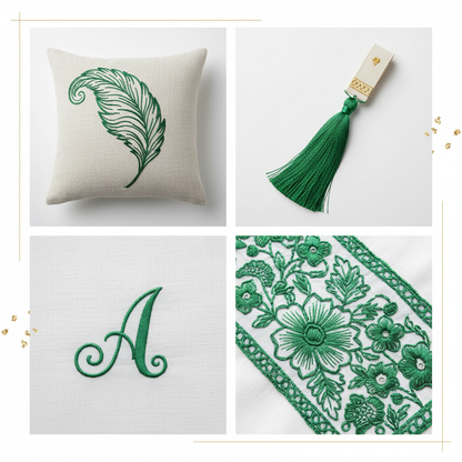 Collage – Emerald Green Silk Thread End Products