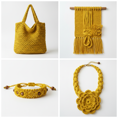 Collage – End Products in Golden Yellow Sari Silk