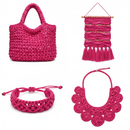 Collage – End Products in Hot Pink Sari Silk