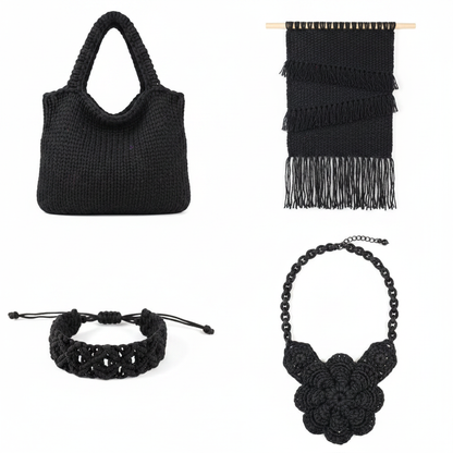 Collage – End Products in Jet Black Sari Silk