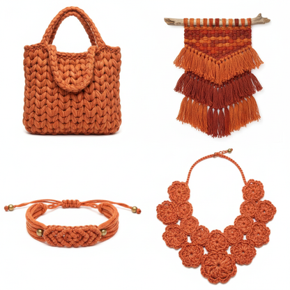 Collage – End Products in Terracotta Orange Sari Silk
