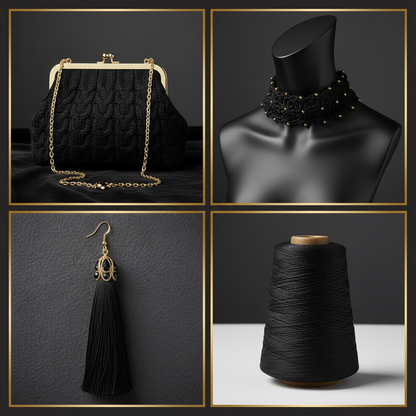 Collage – Jet Black Silk Yarn End Products