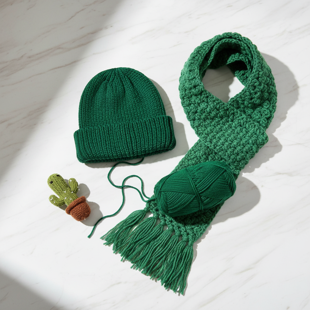 Collage – Knitsilk Acrowool Dark Green End Products