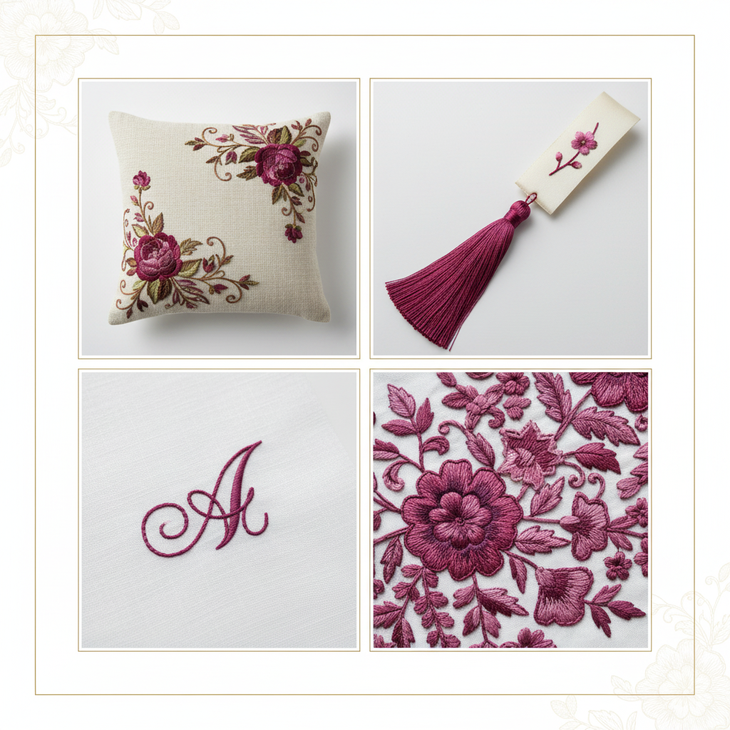 Collage – Magenta Plum Silk Thread End Products
