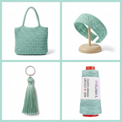 Collage – Mint Aqua Silk Yarn End Products