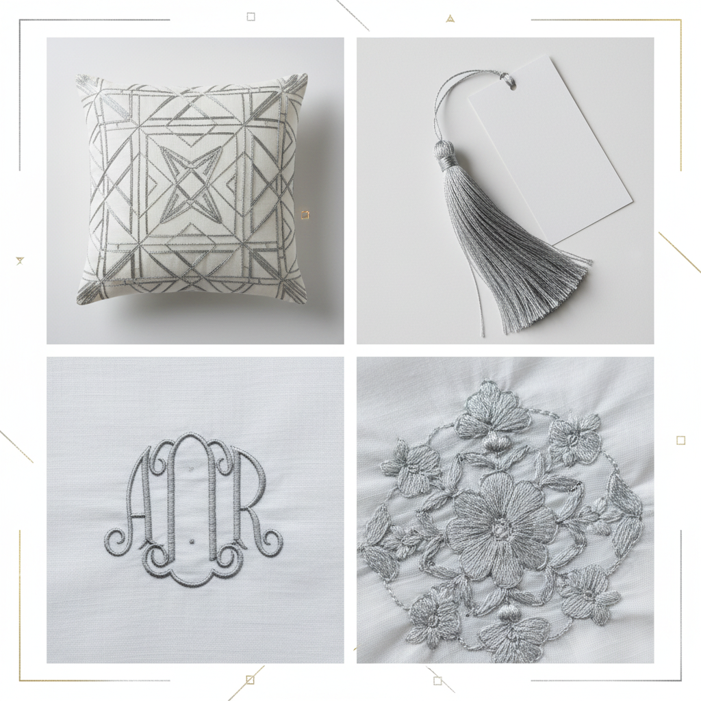 Collage – Silver Grey Silk Thread End Products