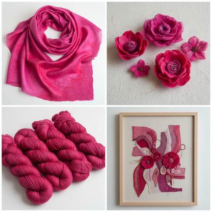 Collage – Textile art made from hand-dyed rose magenta silk cocoons
