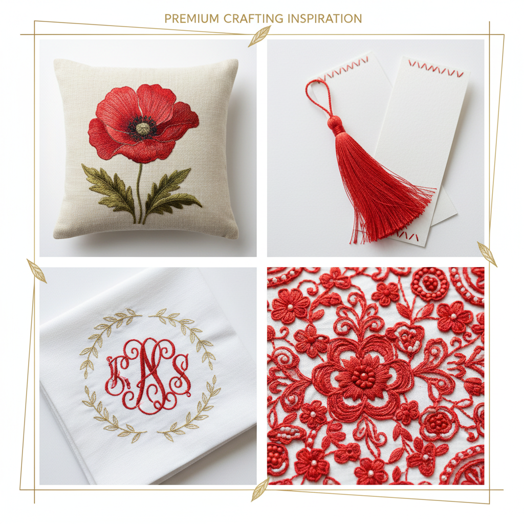 Collage – Tomato Red Silk Thread End Products