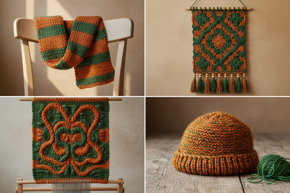 End Product Collage – Orange & Green Yarn