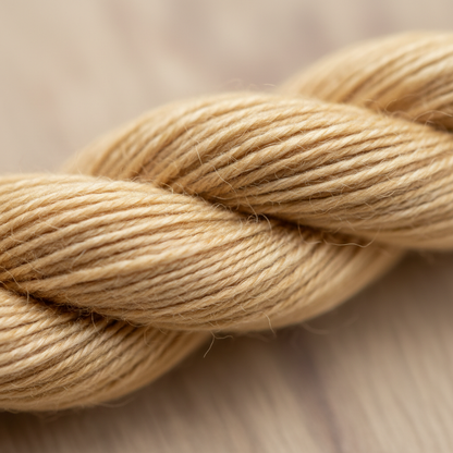 Close-up of the fine two-ply structure and combed texture of Tussah wild silk yarn 10/2