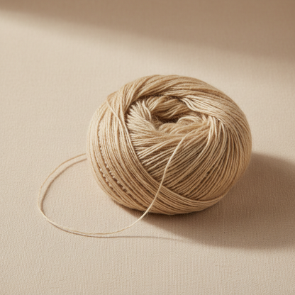 Natural Tussah wild silk combed silk yarn 20/2 Nm arranged in a warm neutral studio