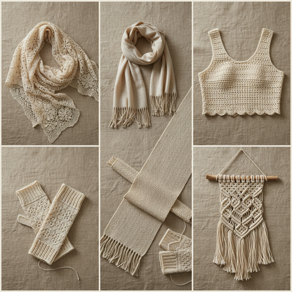Natural Silk Yarn End Product Collage