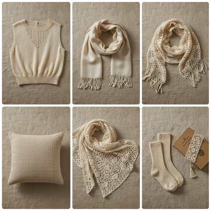 Natural Twisted Silk Yarn End Product Collage