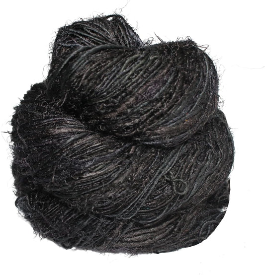 Knitsilk Recycled Sari Silk Worsted Yarn - Black | 150+ Yards, 100gm