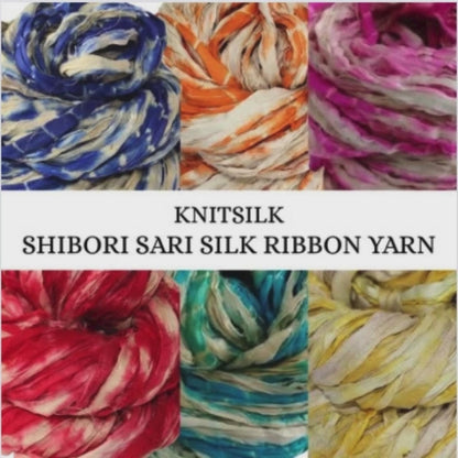 Knitsilk Recycled Shibori Sari Silk Ribbon Yarn – Super Bulky | Green | Crochet, Knitting, Embroidery & Jewelry Making | 100g / 30 Yards