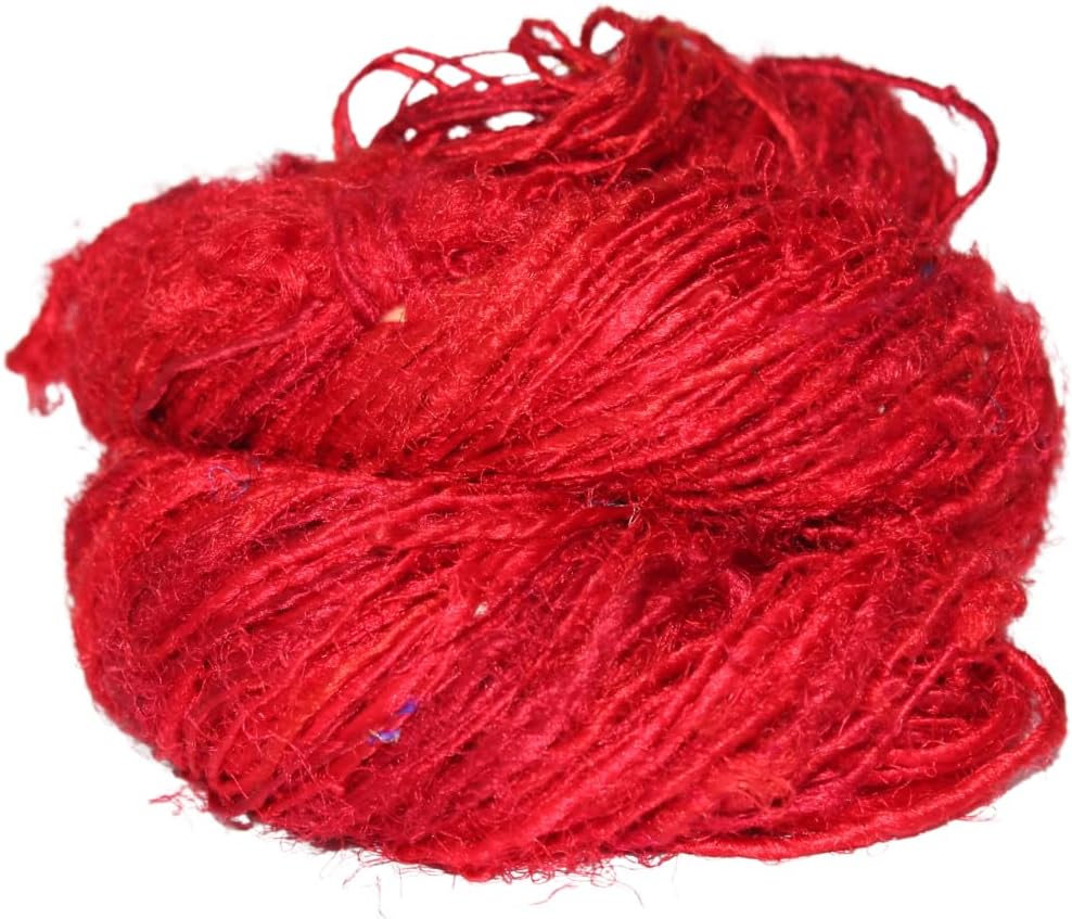 Knitsilk Recycled Sari Silk Worsted Yarn - Red | 150+ Yards, 100gm