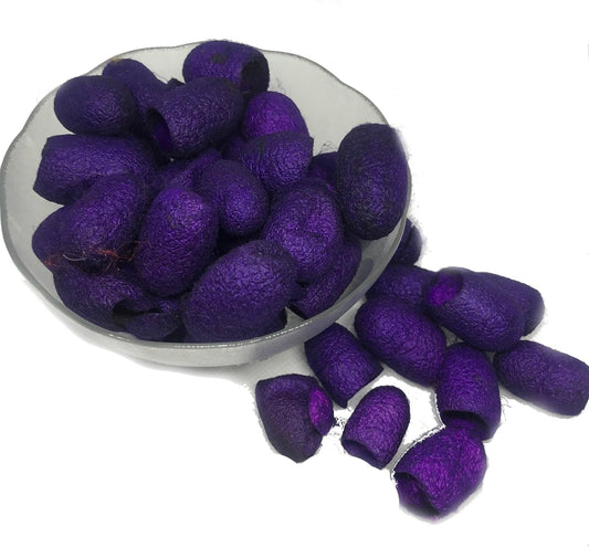 Knitsilk Hand Dyed Silk Cocoons | 30 Cut Mulberry Silk Fibers – Purple | Pack 1