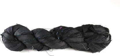 Knitsilk Recycled Sari Silk Ribbon Yarn – Super Bulky | Black | Crochet, Knitting, Embroidery & Jewelry Making | 100g / 30 Yards