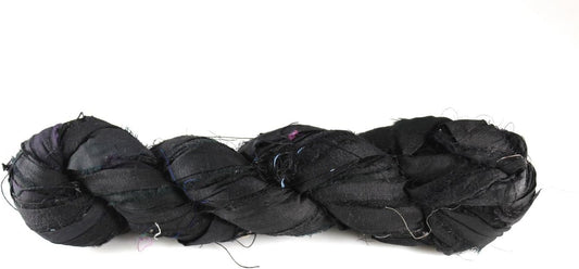 Knitsilk Recycled Sari Silk Ribbon Yarn – Super Bulky | Black | Crochet, Knitting, Embroidery & Jewelry Making | 100g / 30 Yards
