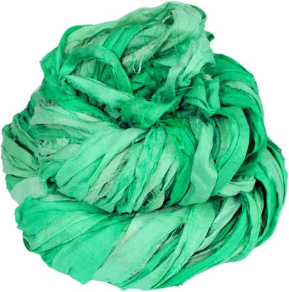 Knitsilk Recycled Sari Silk Ribbon | Green Ombre | 100g / 30 Yards | Crochet, Knitting & Jewelry Making | Pack of 1