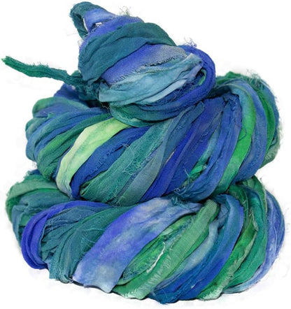 Knitsilk Super Bulky Hand-Dyed Chiffon Sari Silk Ribbon Yarn –Blue Galaxy(27 Yards / 100g)
