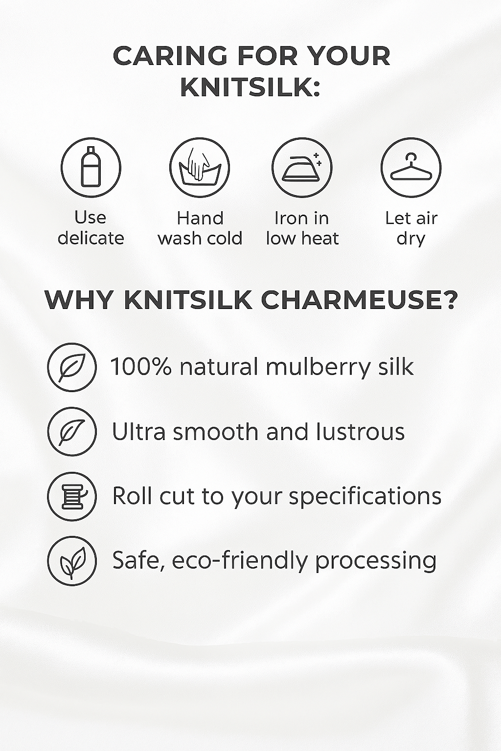 Knitsilk 100% Mulberry Silk Charmeuse Fabric – 19mm | 44" Width | Off White | 1 Metre