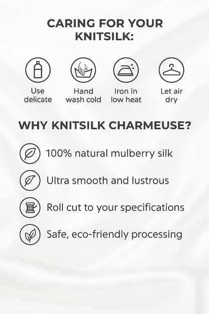 Knitsilk 100% Mulberry Silk Charmeuse Fabric – 22mm  44" Width – Pure Luxury Satin Weave - Off White- 1 Mtr