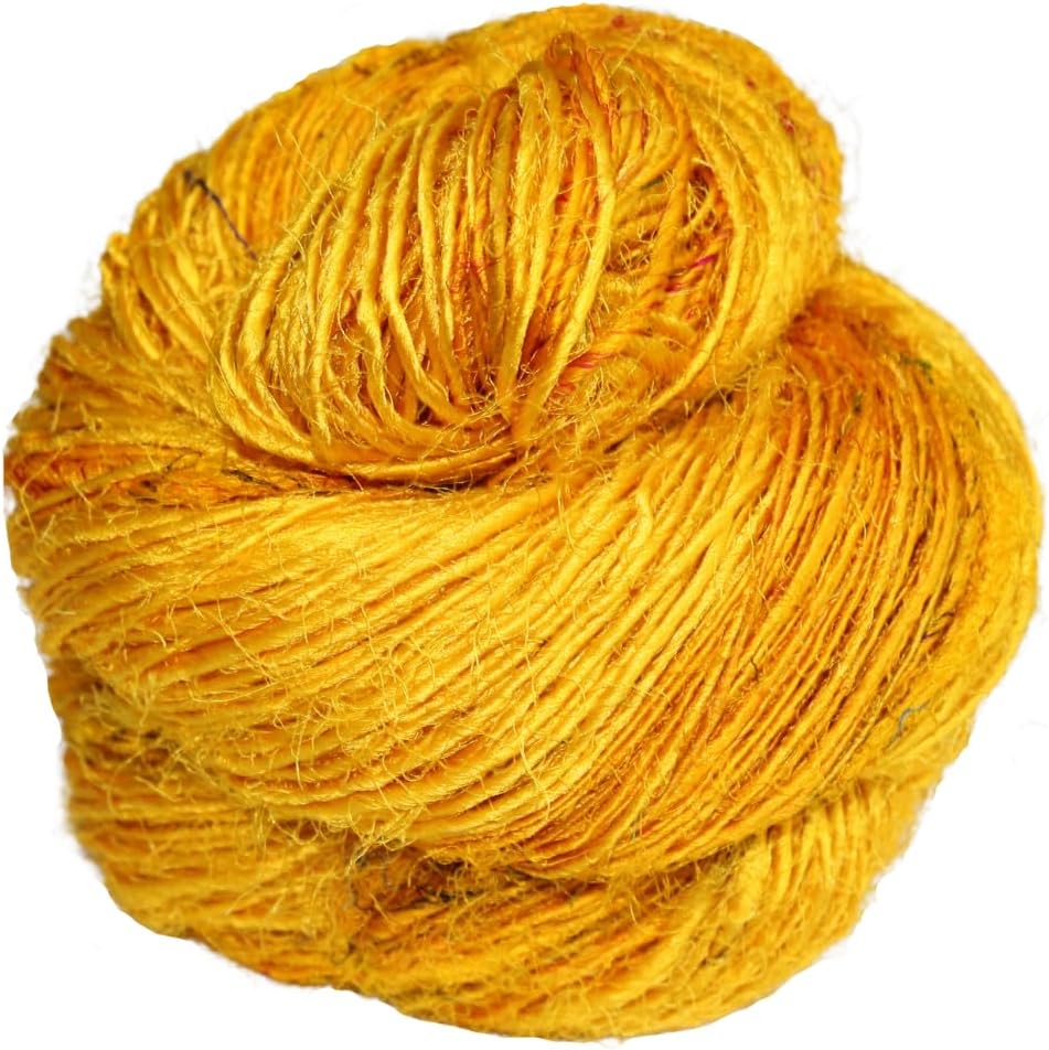 Knitsilk Recycled Sari Silk Worsted Yarn - Yellow | 150+ Yards, 100gm
